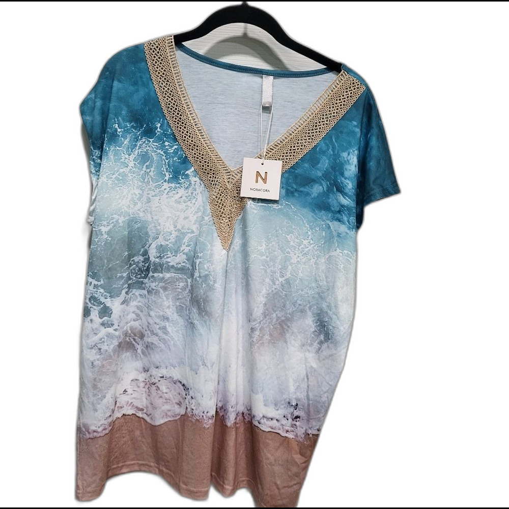 NEW V Neck Top with Natural Trim XL